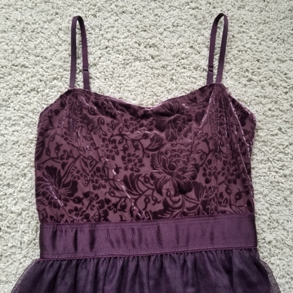 Garage Burnout Velvet & Tulle Mini Dress in Eggplant - Picture 2 of 10